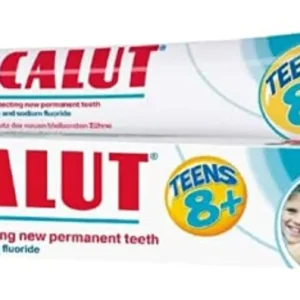 Lacalut Teens 8+ toothpaste helps to clean and mineralize enamel, protect from caries with 1400 ppm fluoride, and features a sugar-free citrus-mint flavor.