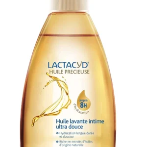 A 200ml bottle of Lactacyd Ultra-Soft Intimate Cleansing Oil, weighing 235g and measuring 16.2cm in height.