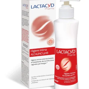 Lactacyd pH8 intimate hygiene gel enriched with calendula and bisabolol to soothe itching, stinging, and irritation.