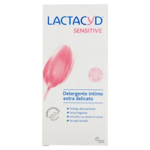 A bottle of Lactacyd Sensitive Intimate Hygiene Gel, 200 ml, designed for gentle cleansing.