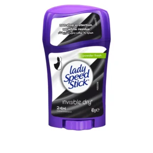 Lady Speed Stick Invisible Dry Powder Fresh deodorant offers 24-hour odor and wetness protection without leaving white residue, keeping you fresh all day.