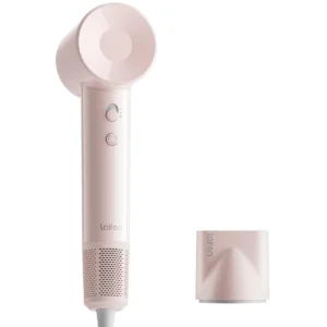 Pink Laifen hair dryer emitting negative ions for fast drying and reduced frizz, featuring a lightweight and compact design perfect for travel.
