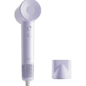 Purple Laifen hair dryer with negative ionic technology and a fast-drying 100,000 rpm brushless motor for silky, frizz-free hair with thermo control to prevent heat damage.