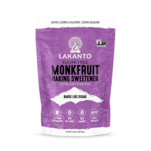 Bag of Lakanto Baking Sweetener, a zero-calorie, keto-friendly sugar replacement for baking cookies, cakes, and other sugar-free treats.