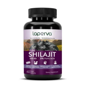 Bottle of Laperva Pure Shilajit capsules, a natural Ayurvedic herbal extract with minerals and fulvic acid to boost energy and promote revitalization.