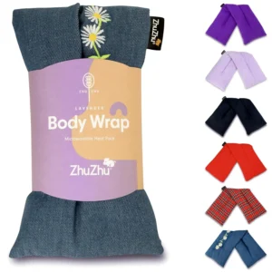 This denim daisy chain lavender body wrap is a microwavable heat pack, perfect for natural pain relief and heat therapy.