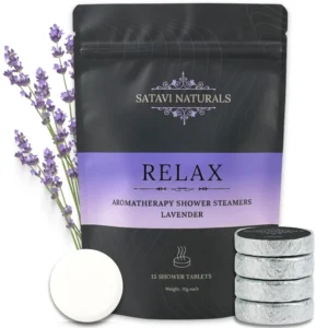 A pack of lavender shower steamers releases a calming aromatherapy scent, perfect for relaxation and stress relief.