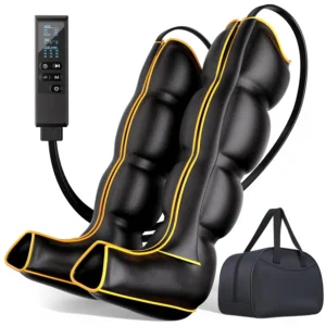 Full leg air compression massager boots provide sequential massage for foot and legs to improve circulation and relieve pain.