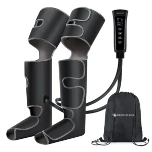 The Medcursor air compression leg massager provides foot and leg circulation and pain relief with adjustable intensities and vibration for a relaxing massage experience.