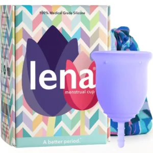 The Lena Cup Large is a reusable, purple menstrual cup offering 12-hour protection and is a great alternative to tampons, pads, and period underwear.