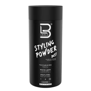 L3 Level 3 styling powder for men adds volume and texture with a natural matte finish and no oily residue.