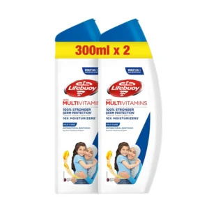 Lifebuoy Mild Care antibacterial body wash offers 100% stronger germ protection with 10x moisturizers and a multivitamin formula, designed for daily hygiene and sensitive skin.