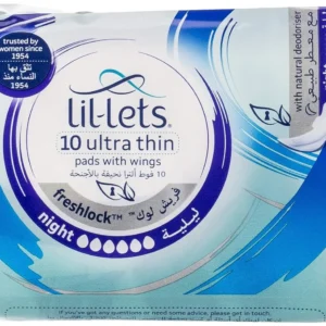 Lil-Lets Freshlock Night Pads with wings provide comfortable, leak-proof protection for heavy flow, with a soft cotton cover and natural deodoriser.