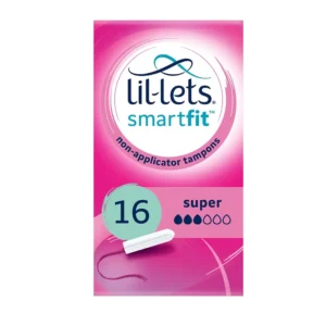 Sixteen Lil-Lets Smart Fit Super tampons with a 100% plant-based absorbent core offer amazing comfort, leak-proof protection, and super smooth application.