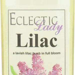 A bottle of handmade lilac bath oil infused with sweet almond and organic jojoba oil sits ready to create a captivating and fragrant bath experience.