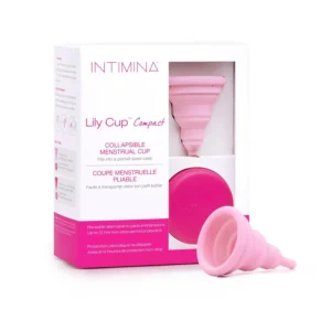 Intimina Lily Cup Compact Size A, a reusable and collapsible menstrual cup with a flat-fold design for discreet period protection on the go.