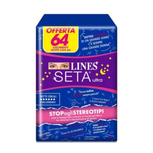 This image shows a pack of Lines Silk Ultra Absorbent Night pads with wings, providing protection for nighttime use.