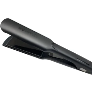 The Lissara professional hair straightener features wide nanotitanium plates for faster smoothing, ideal for Brazilian straightening treatments, and includes a digital display showing the heat progress.