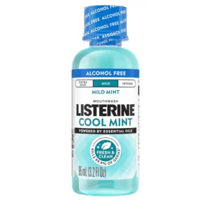 Twelve bottles of Listerine Zero Alcohol Cool Mint Mouthwash, a less intense, alcohol-free oral care formula for bad breath made by Johnson & Johnson and sold by Pharmapacks.