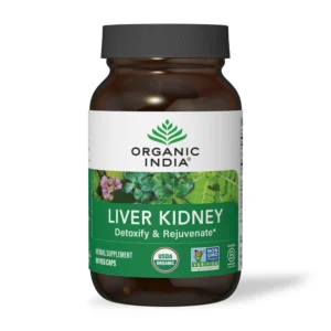 Organic India Liver Kidney Care capsules support liver function, kidney detoxification, metabolism and blood cleansing with antioxidant properties.