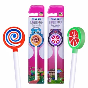 This 4-pack of MAXI Lollipop Tongue Cleaners features soft, gentle rubber lips to easily and gently clean a child's tongue, maintaining oral hygiene for babies and toddlers aged 6+ months.
