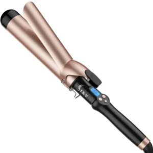 IKV extra long 1 3/4 inch curling iron with ceramic tourmaline barrel for creating large, bouncy curls on long hair while reducing frizz.