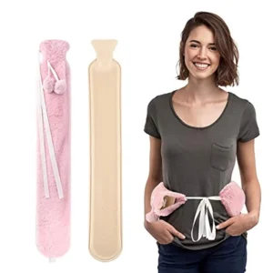 This long hot water bottle with a soft plush cover provides soothing warmth or cooling relief for various body aches and pains.