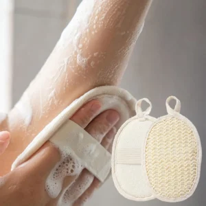 Two natural loofah sponges for women provide exfoliating body cleaning in the shower.