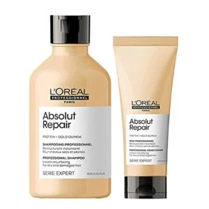 L'Oreal Absolut Repair shampoo and conditioner set for damaged hair.