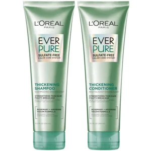 L'Oréal Paris EverStrong Thickening shampoo and conditioner set strengthens thin, fragile hair for a thicker, fuller look while being gentle and sulfate-free.