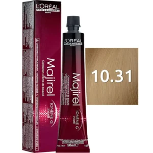 L'Oréal Professionnel Majirel 10.31 Lightest Ash Blonde hair color for permanent, professional-quality results.