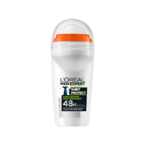 L'Oréal Paris Men Expert roll-on deodorant for sensitive skin, enriched with birch tree sap and offering 48-hour protection with a fresh woody fragrance.