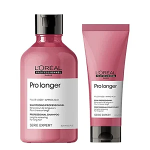 L'Oreal Professionnel Serie Expert Pro Longer shampoo and conditioner duo with a premium finish, assuring long lasting durability and easy maintenance.