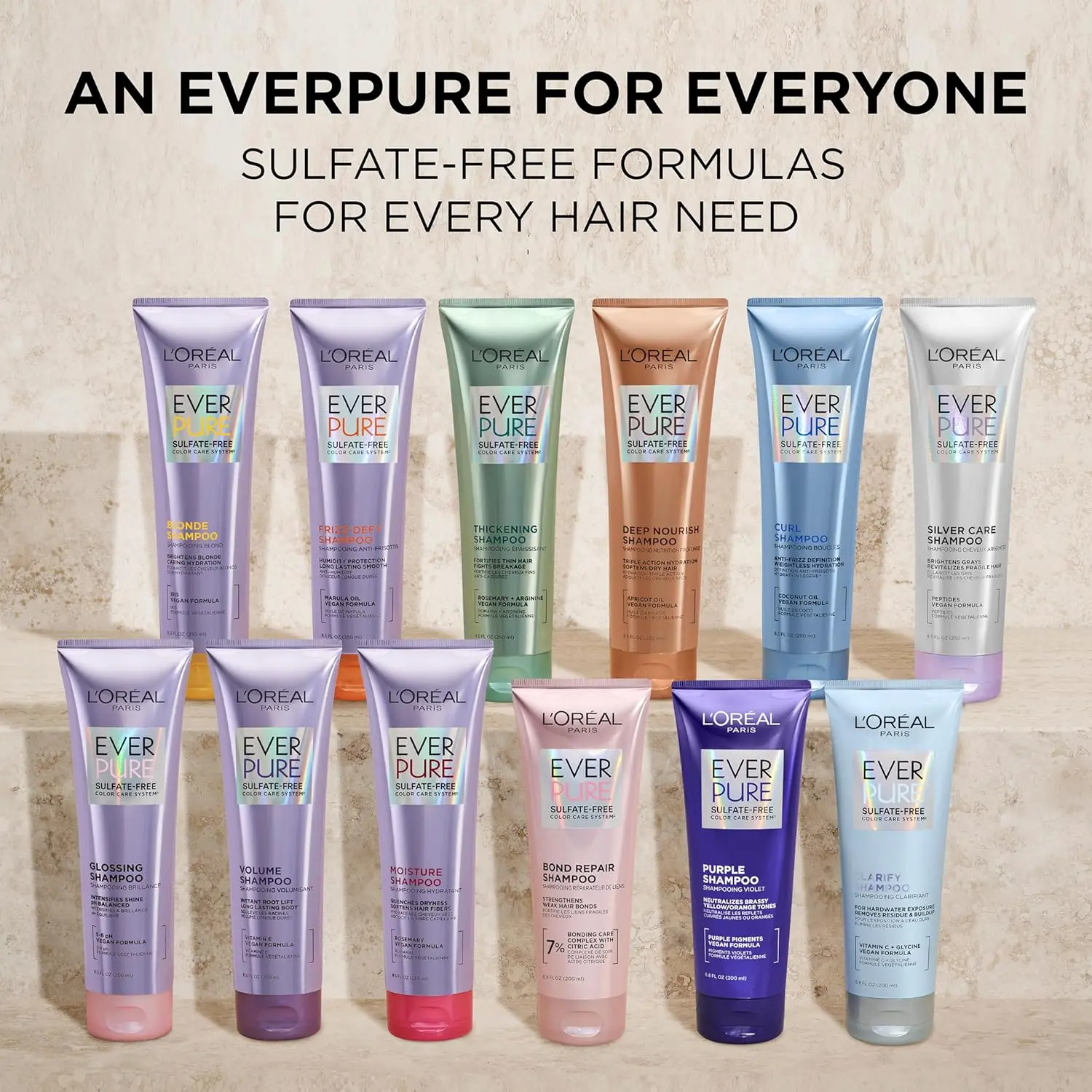 L'Oreal Paris EverPure Silver Care shampoo and conditioner set is a sulfate-free, vegan formula with peptides designed to nourish and brighten gray and silver hair.