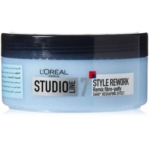 A pot of L'Oréal Studio Line Remix fiber putty, a limited edition hair styling product that provides unlimited reshaping and is easy to wash out.