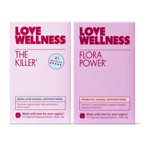 This Love Wellness suppository duo with The Killer and Flora Power helps balance yeast, maintain healthy pH levels, and control odor for feminine freshness.