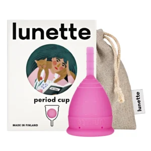 Pink Lunette reusable menstrual cup model 1 for light flow, a comfortable and eco-friendly alternative to tampons and pads.