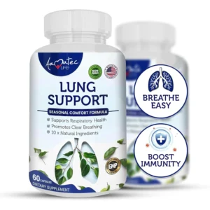 Amate Life lung support supplement promotes healthy breathing with a blend of vitamins, bioflavonoids, and herbal extracts to cleanse and detoxify the respiratory system.