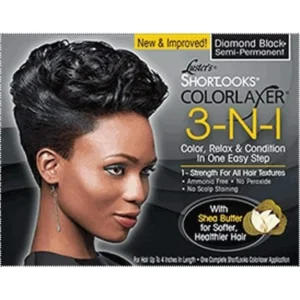 Luster's Colorlaxer 3-in-1 Black kit gives your hair maximum straightness, fabulous color, conditioning, healthy shine, and strength for all hair types.
