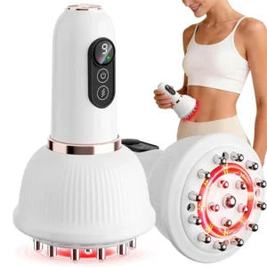 This lymphatic drainage massager and anti cellulite tool uses microcurrent, light heat, and vibration to sculpt the body, reduce stretch marks, and improve skin.