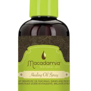 A white bottle of Macadamia Healing Oil Spray designed to instantly hydrate, nourish, and replenish moisture for tangle and frizz-free hair after swimming.