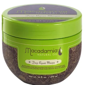 A hydrating macadamia oil deep repair hair mask reconstructs and rebuilds hair, providing deep hydration and improved shine and elasticity while eliminating frizz.
