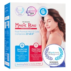 The Magic Bag hot and cold compress offers versatile pain relief for stomach aches, muscle tension, menstrual cramps, and more with its convenient, cordless design made from organic cotton and oats.