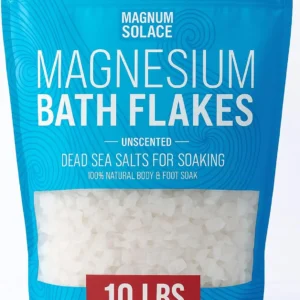 A ten-pound bag of magnesium flakes for bath and foot soaks sourced from the Dead Sea, perfect for nighttime relaxation.