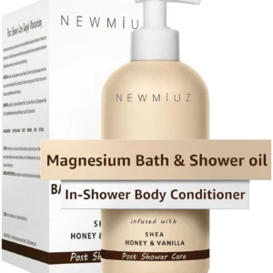 This luxurious magnesium shower oil with shea butter, honey, and vanilla deeply moisturizes dry skin and relaxes muscles for a spa-like experience.