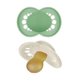 This 2-pack of MAM Original Pure pacifiers for babies 6-16 months are made with natural rubber and come with a self-sterilizing case.