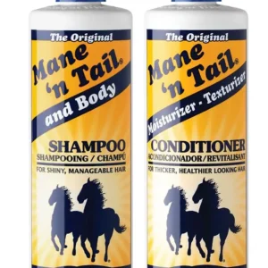 Mane n Tail shampoo and conditioner set provides a renewed, lustrous, healthy look while preventing hair breakage and split ends, leaving hair soft and manageable.