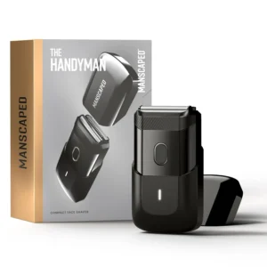 The MANSCAPED Handyman compact electric face shaver offers a portable and convenient way for men to groom facial hair on the go with its dual-action SkinSafe foil blades, USB-C rechargeable battery, and waterproof design.