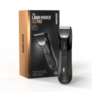 The Manscaped Lawn Mower 4.0 PRO trimmer is waterproof and features a SkinSafe blade for safe and comfortable groin and body hair trimming.