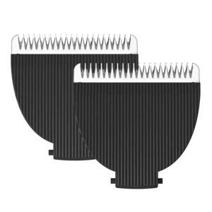 Two-pack of black MANSPOT replacement ceramic blades for a men's ball trimmer or shaver, designed for easy head replacement.